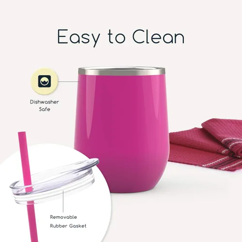 Vista 5 de Vaso de vino Maars Bev sin soporte de con paredes dobles aislantes al vacío de acero inoxidable de 12 onzas, Fucsia
