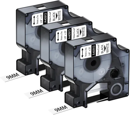 Vista 13 de NineLeaf 3 Pack Compatible for DYMO D1 45010 S0720500 Black on Clear 12mm 1/2'' x 23ft Label Tape Refill Work in DYMO LabelManager 160 210D 260P 280