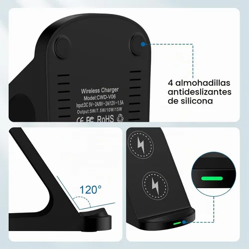 Vista 6 de Soporte de carga rápida del cargador inalámbrico Samsung de 15W para Galaxy