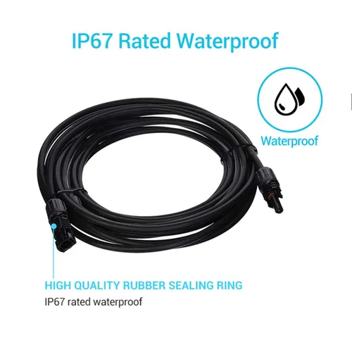 Vista 2 de Renogy Cable de extensión de panel solar con adaptador de cable impermeable de conector hembra y macho, 1.5 pies 12AWG, 1 pieza, negro