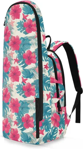 Vista 2 de Mochila de tenis para adultos, gran almacenamiento, hojas tropicales, flores de hibisco rojo, estrellas de mar, estilo hawaiano, bolsa de raqueta