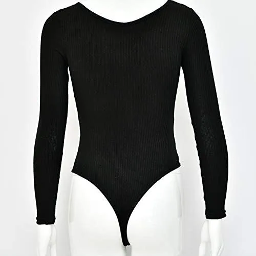 Vista 6 de Weigou - Body para mujer, con cuello en V profundo, manga larga, ajustado, elástico, leotardo, body