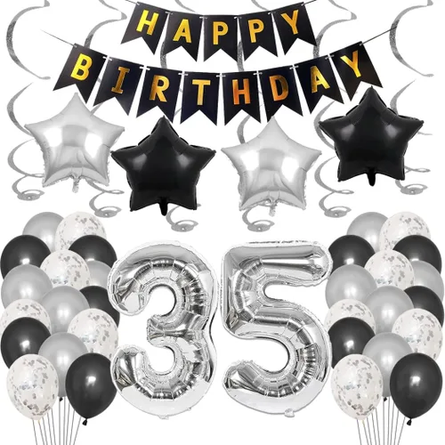 Vista 9 de Juego de decoraciones de fiesta de cumpleaños número 14 para niñas, niños, mujeres y hombres, pancarta de letras negras de feliz cumpleaños, globos