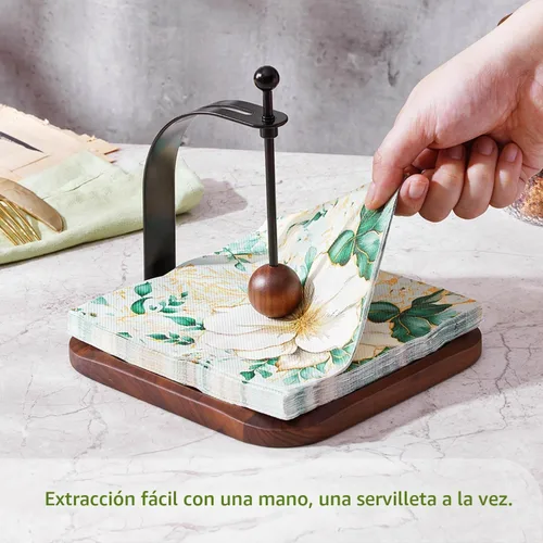 Vista 4 de Servilletero para mesa, servilletero decorativo de cóctel con brazo pesado, moderno servilletero cuadrado para servilletas de papel, bandeja