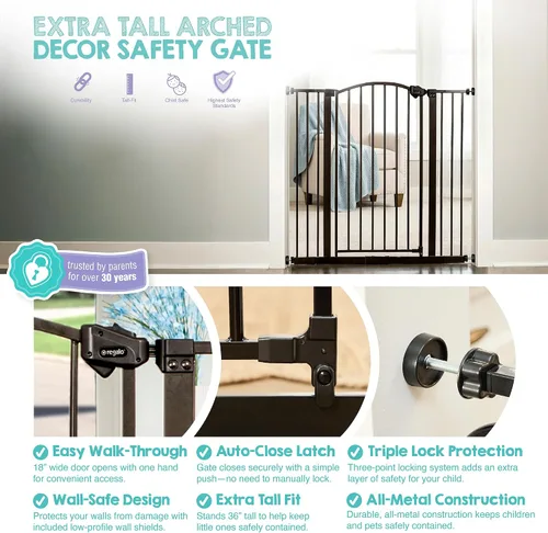 Vista 3 de Regalo Puerta de seguridad de 36 pulgadas extra alta para bebé, parte Bronce
