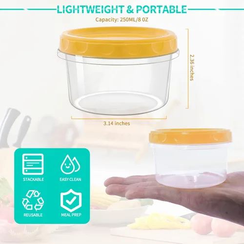 Vista 2 de Paquete de 15 recipientes de plástico pequeños con tapas, 8 onzas Twist Top Deli Containers, Food Storage Freezer Containers with Screw On Lids