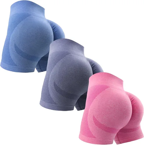 Vista 17 de Ovesport 3 piezas de pantalones cortos de entrenamiento para mujer, sin costuras, con levantamiento de glúteos, cintura alta, para yoga, gimnasio