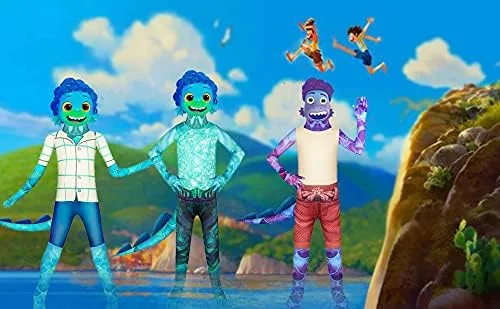 Vista 6 de Aepotumn - Disfraz de monstruo marino para niños, para Halloween, niños, niñas. Enterizo verde para cosplay con máscara 3D para niños de 2-12 años.