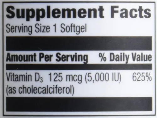 Vista 2 de Amazon Elements Vitamina D3, 125 mcg (5000 UI), 180 cápsulas blandas