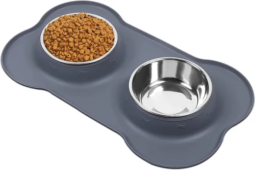 Vista 8 de AsFrost Tazones de comida para perros, cuencos de acero inoxidable para perros, juego de cuencos para agua y alimentos con alfombrilla de silicona
