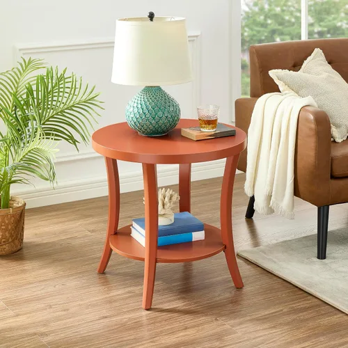 Vista 7 de Roundhill Furniture Perth - Mesa auxiliar redonda contemporánea con estante, color espresso