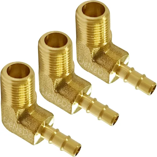 Vista 12 de Uenede 3 piezas de latón 1/2"NPT macho a 1/2" púas 90 grados codo rosca manguera de tubo púas accesorios para agua/aceite/gas