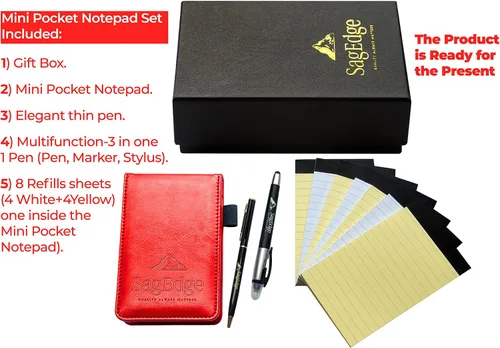 Vista 9 de Juego de soporte para bloc de notas de piel sintética en caja de regalo, cuaderno de bolsillo interior con 30 hojas de notas forradas, color blanco