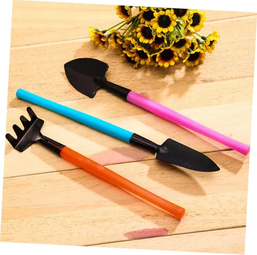 Vista 6 de Set of 3 Mini Garden Tools Compact Rake Shovel Trowel Durable Plastic Handles Ideal for Indoor Planting Bonsai Care