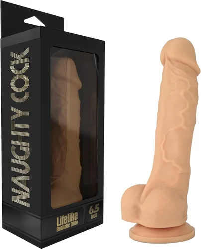 Vista 6 de Consolador de silicona realista, con succión. Premium. 6.7 pulgadas. de Naughty., Negro, 1, 1