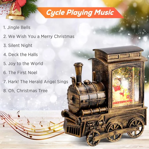 Vista 5 de IPOW Tren de linterna de globo de nieve de Navidad con purpurina de remolino de agua, musical e iluminado, temporizador de 6 horas, alimentado por