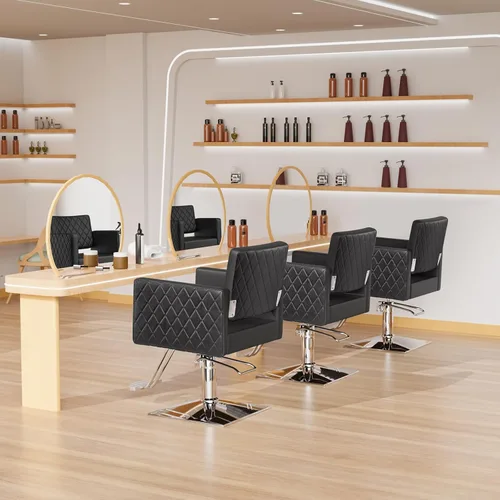 Vista 2 de Bonnlo Silla de salón para estilista asiento ancho, silla de peluquería hidráulica con reposapiés de aleación de aluminio, silla de peluquería negra