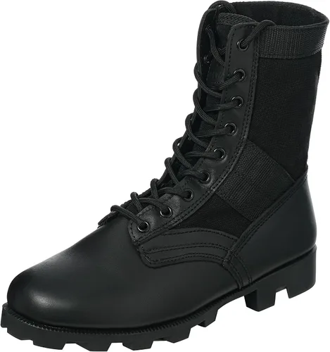 Vista 7 de Botas militares de WIDEWAY para hombres, botas de combate de jungla tácticas de cuero resistente al deslizamiento, negras, para hombres, todo