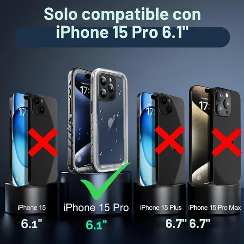 Vista 9 de SOKUSIN Funda impermeable para iPhone 15 Pro - Funda protectora de cuerpo completo con pantalla y protector de cámara incorporado, a prueba