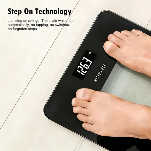 Vista 6 de NUTRI FIT Báscula digital de baño para peso corporal, alta precisión de 0.1 libras, capacidad de 400 libras, tecnología Step-On, pantalla LCD