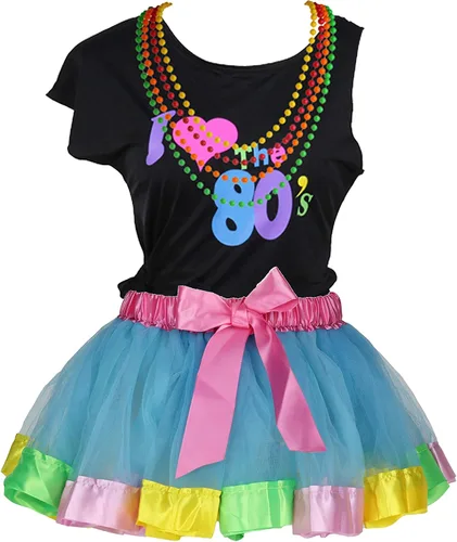 Vista 2 de I Love 80s - Tutu arcoíris, falda para niñas, accesorios, conjunto