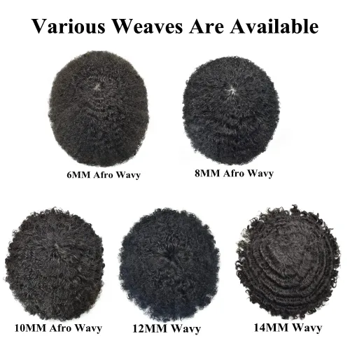 Vista 5 de Unidades de cabello para hombres negros, piel fina de poliéster completo afro tupé para hombres negros, sistemas de cabello brasileño rizado, pieza