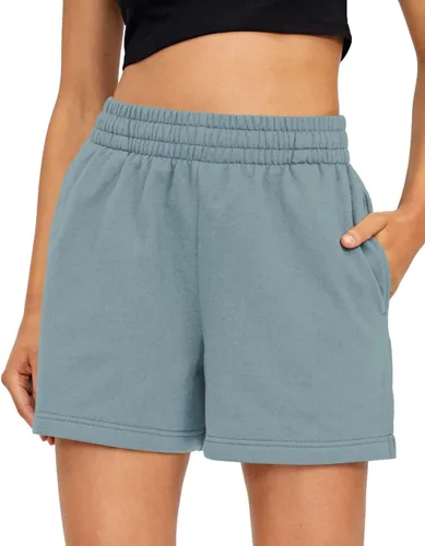 Vista 17 de AUTOMET Pantalones cortos deportivos para mujer, estilo casual, con cordón, cómodos, elásticos, de cintura alta, con bolsillos