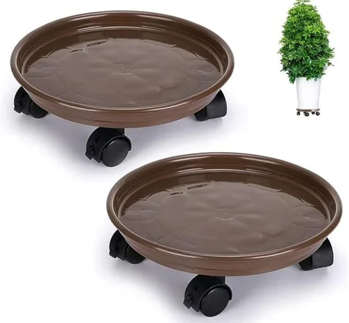 Vista 8 de Yiting Organizador resistente para plantas con ruedas, paquete de 2, soporte rodante de 11 pulgadas para plantas en maceta, plataforma rodante