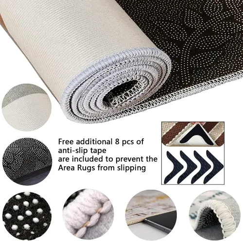 Vista 5 de Alfombras ligeras y lujosas de color oro negro, simples y de moda, esponjosas, suaves, lavables, transpirables, duraderas para decoración del hogar