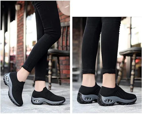 Vista 5 de UareMgic Zapatos de enfermería para mujer, para caminar, con plataforma de punto, con amortiguación de aire, zapatos de trabajo