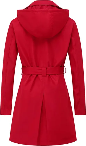 Vista 2 de CREATMO US - Gabardina clásica con solapa de doble botonadura para mujer sobretodo ceñido con cinturón y capucha desmontable