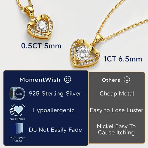 Vista 72 de MomentWish Collar de corazón para mujer, moissanita, diamante de imitación, plata de ley 925