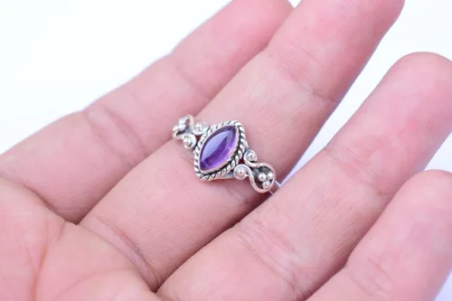Vista 2 de Ring, 925 Sterling Silver Statement Ring For Women, Handmade Ring Gemstone Promise Ring for Birthday Christmas Gift For Her Size US Amatista