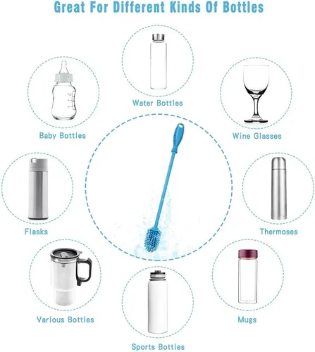 Vista 5 de Cepillo de silicona para botellas con mango largo, limpiador de botellas de agua para biberones, Hydro Flask, botellas deportivas, jarrones