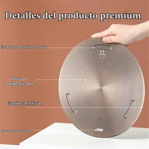 Vista 4 de Adaptador de placa de inducción, difusor de calor para estufa de gas y vidrio, disco convertidor de inducción con mango extraíble, placa difusora
