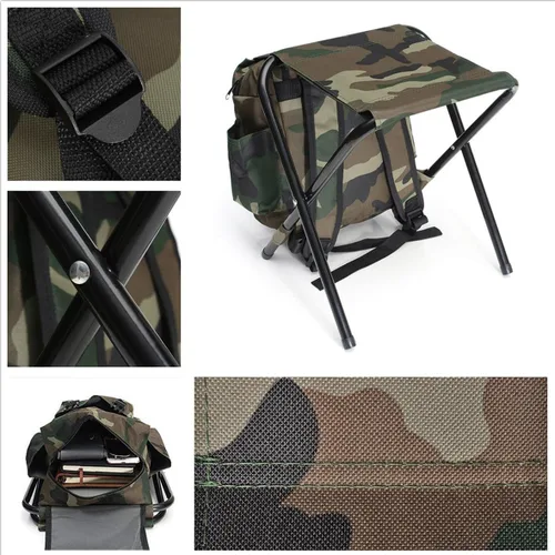 Vista 7 de Silla plegable de camping con bolsa de picnic aislada para exteriores, interiores, pesca, viajes, playa, barbacoa (camuflaje)