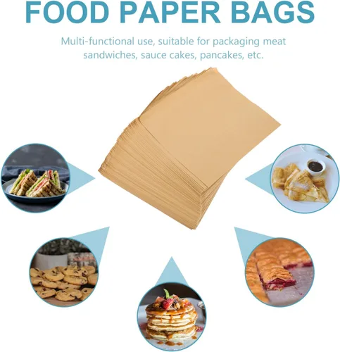 Vista 7 de Kichvoe 100 bolsas de papel a prueba de grasa, bolsa de bocadillos, bolsas de pan de papel, bolsas de papas fritas, bolsas de compras de papel