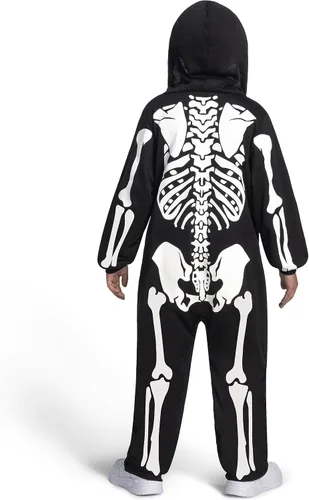Vista 8 de Spooktacular Creations Pijama unisex de esqueleto para niños, pijama de felpa con cremallera que brilla en la oscuridad con capucha de esqueleto