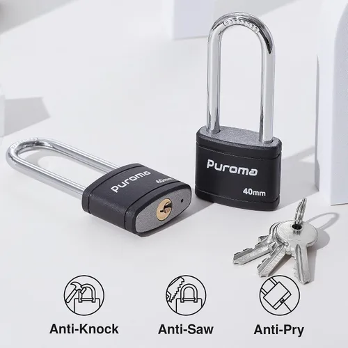 Vista 3 de Puroma Paquete de 2 Candados con Llave de 3 Claves, Cerradura de 2.5 Pulgadas (63.5mm) de Alta Resistencia para Puerta, Valla, Cerrojo de Armario