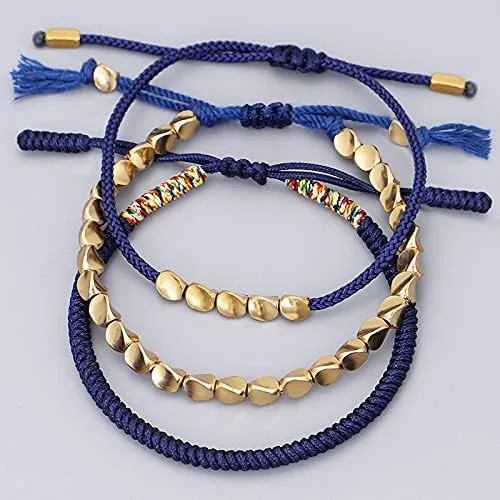 Vista 2 de COLORFUL BLING Pulseras tejidas budistas tibetanas hechas a mano para hombre y mujer, pulseras de cuerda roja de la suerte para joyería