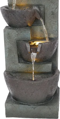 Vista 10 de Alpine Corporation TZL390 Elegante fuente de cascada de cuencos de 5 niveles para exteriores con luces LED para jardín, patio, jardín trasero