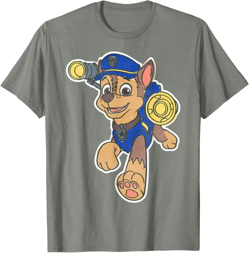 Vista 74 de Paw Patrol Chase Character Patch - Camiseta negra de manga corta con cuello redondo y ajuste clásico, talla S Negro