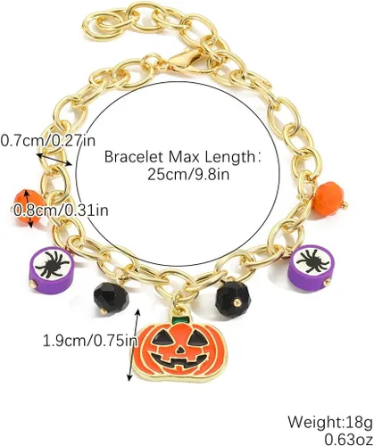 Vista 6 de Pulsera gótica espeluznante con dije de calabaza, araña, bruja y fantasma, regalo de joyería de disfraz de Halloween para mujeres y niñas, pulsera
