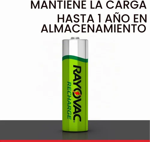 Vista 4 de RAYOVAC Baterías AA recargables (paquete de 8), baterías recargables NiMH Double A