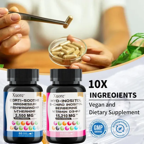 Vista 7 de Paquete de suplemento de cortisol y mio-inositol con ashwagandha, magnesio, l-teanina, d-chiro inositol, folato, berberina, casteberry para aliviar