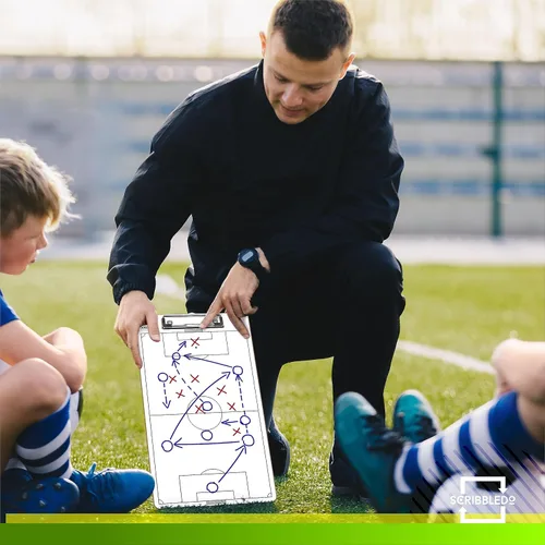 Vista 6 de Scribbledo Tabla de entrenamiento de fútbol de borrado en seco de 15 x 9 pulgadas, pizarra blanca de fútbol para entrenadores, accesorios