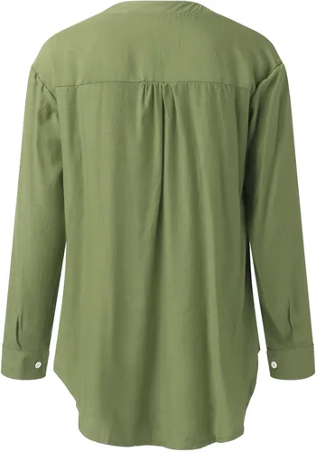 Vista 4 de FEDULKSTORE Camisa casual con botones para mujer, de algodón, lino, con cuello de manga larga, ajuste holgado, cuello en V