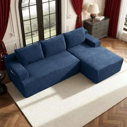 Vista 27 de Sofá modular moderno de 96 pulgadas para sala de estar, sofá modular tapizado sin hueso con bolsillos, cómodo sofá nube con diván en forma de L Negro