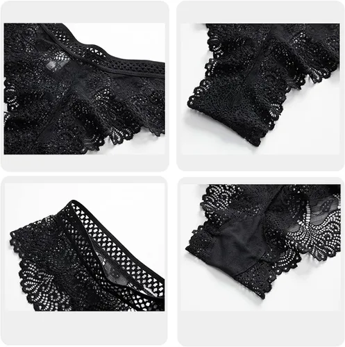 Vista 3 de Bragas sexy de encaje para mujer, bikini atrevido, bragas hipster transpirables