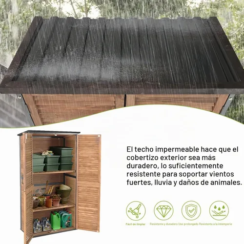 Vista 3 de Cobertizo de almacenamiento para exteriores, armario de jardín con marco de hierro resistente, cobertizo de jardín grande con piso, impermeable